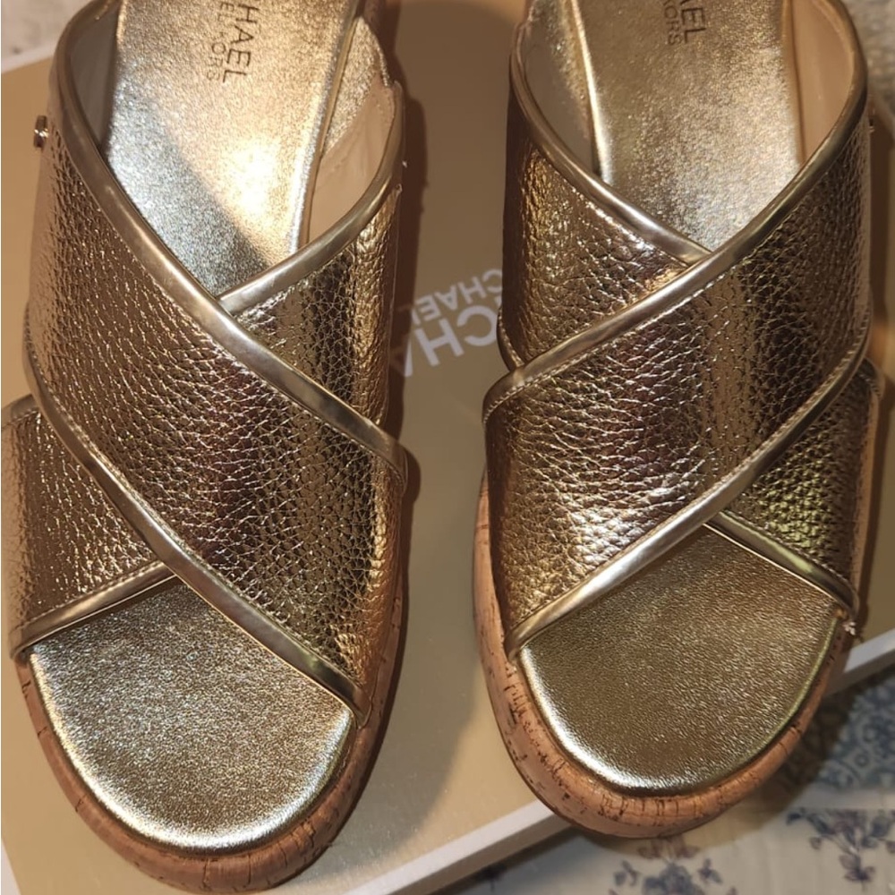 Michael Kors Metallic Gold Platform Sandals - Picture 2 of 3